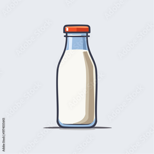 Glass bottle of milk with orange cap, simple flat design illustration