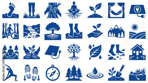 Nature and Outdoor Activities Icons Set symbolizing healthy lifestyle eco friendly living and sustainability concepts