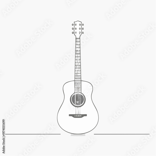 Acoustic guitar illustration on a white background with a thin line border