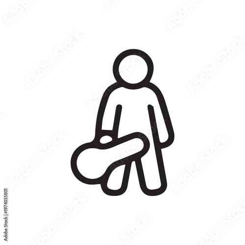 Minimalist Line Icon Of A Musician Holding A Guitar Case Vector Art