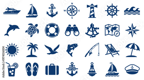 Nautical and Travel Icons Set: A Collection of Marine and Vacation Symbols for Design and Web Use