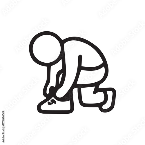 Simple Black Stick Figure Icon Of A Person Tying Their Shoelaces