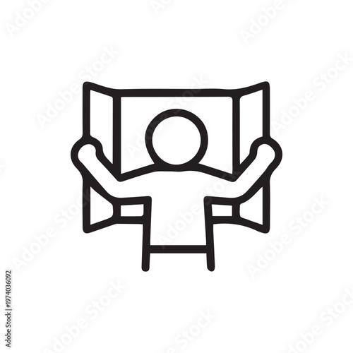 Person Reading Map Icon Simple Line Art for Travel and Direction