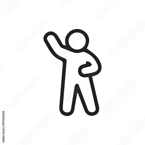 Minimalist Black Line Icon Of A Person Waving Hello Or Goodbye
