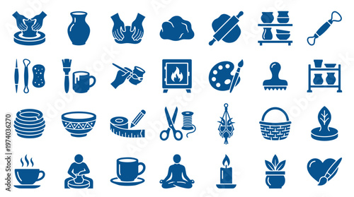 Collection of pottery and craft icons symbolizing creativity, handmade art, and hobbies like ceramics and sculpting