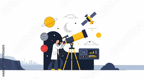Astronomer Observing the Cosmos Through a Powerful Telescope.