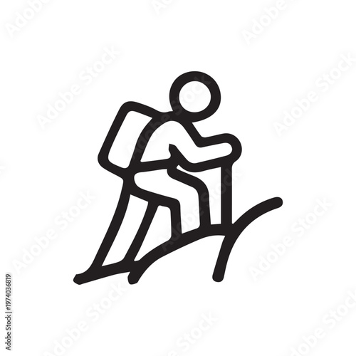 Minimalist Black Line Art Icon Of A Hiker Climbing A Steep Hill