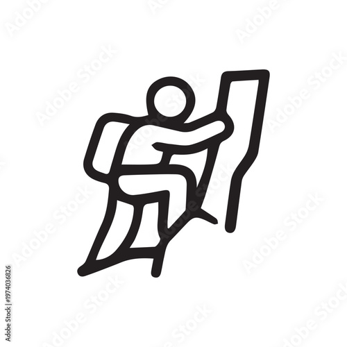 Simple Black Icon Of A Hiker Rock Climbing Up A Steep Mountain Cliff