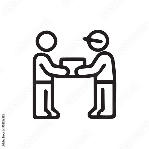 Simple Line Icon of Courier Delivering a Package to a Customer