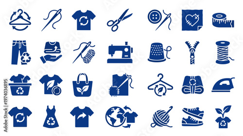 Sustainable fashion icons set for eco friendly clothing and textile industry concepts