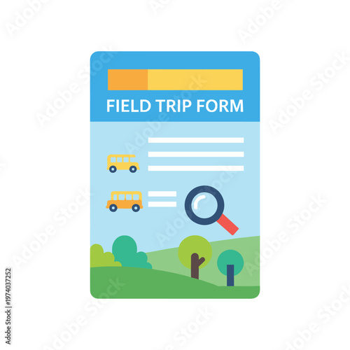 field trip permission form with school bus and checklist vector illustration