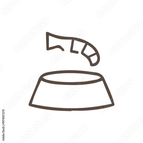 Minimalist Shrimp Pet Food Bowl Icon Simple Line Art Illustration