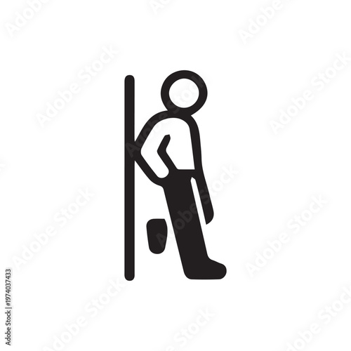 Minimalist Black Stick Figure Icon Leaning Casually Against a Wall