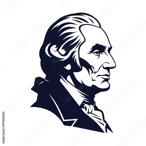 Vector illustration of a distinguished historical statesman in profile, a classic emblem.