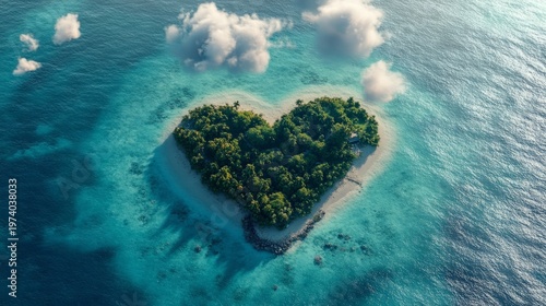 island shaped like a heart surrounded by turquoise water generative ai