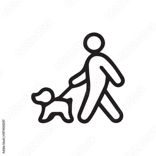 Minimalist Line Icon Of A Person Walking Their Beloved Dog On A Leash