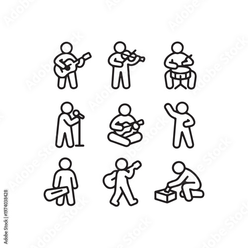 Set of Musician and Street Performer Line Icons for Web and Mobile