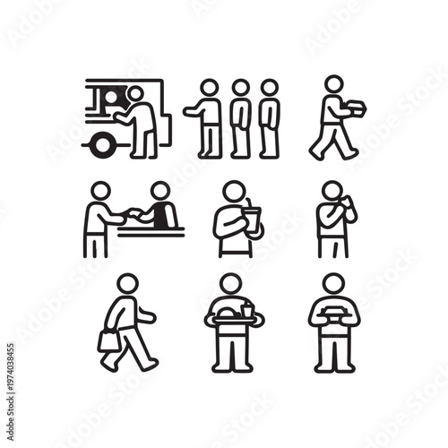 Food Truck and Takeaway Customer Action Line Icon Set for Service