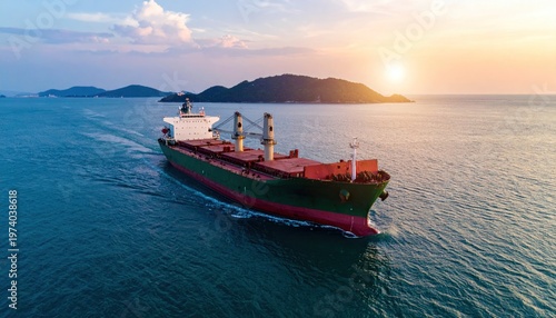 AI Logistic and transportation technology Cargo dry bulk ship in sea. International import export trade dry cargo