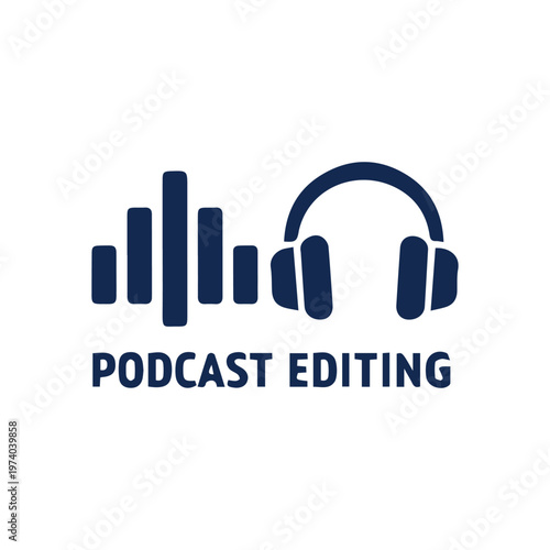 Modern Podcast Editing Logo with Sound Wave and Headphones Icon