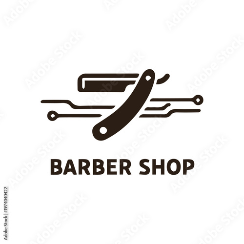 Modern Barber Shop Logo with Straight Razor and Circuit Board Design