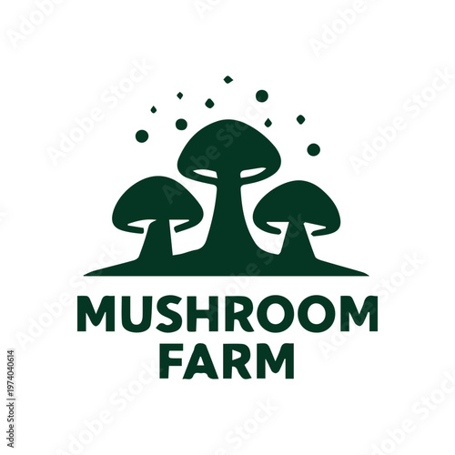 Modern Mushroom Farm Logo Design With Three Fungi And Spores Vector
