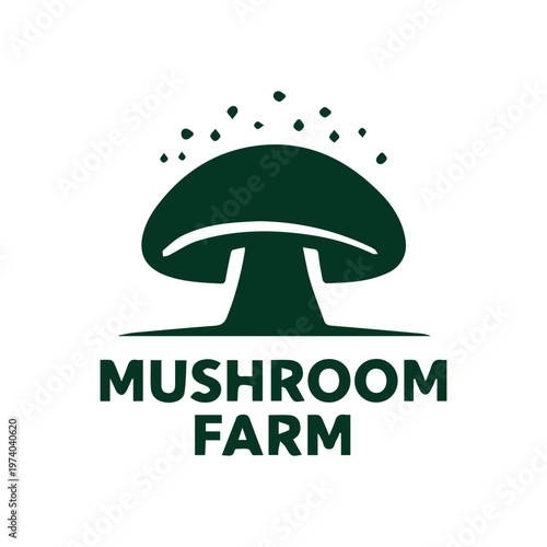Minimalist Dark Green Mushroom Farm Logo on a Clean White Background