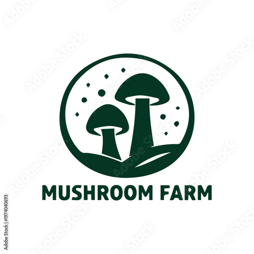 Modern Mushroom Farm Logo Design with Two Stylized Mushrooms Inside