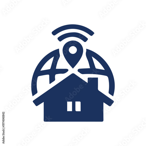 Global Smart Home Technology Icon with GPS and Wireless Signal