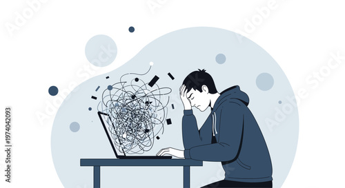 Stressed Student Overwhelmed by Online Learning and Information Overload