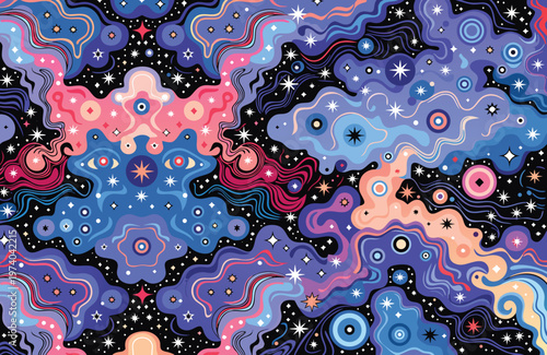 Colorful cosmic nebula pattern with stars and galaxy swirl
