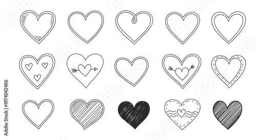 Collection of heart shapes icons.