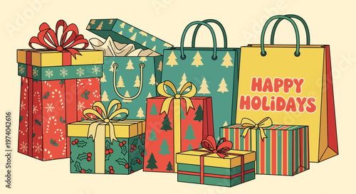 Colorful Holiday Gift Boxes.