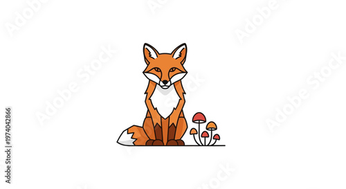 Cute Cartoon Fox Sitting Down.