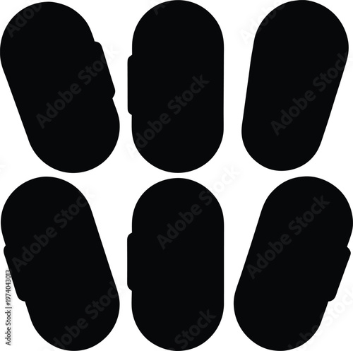 Six black capsule shapes arranged in a grid minimalist design silhouette