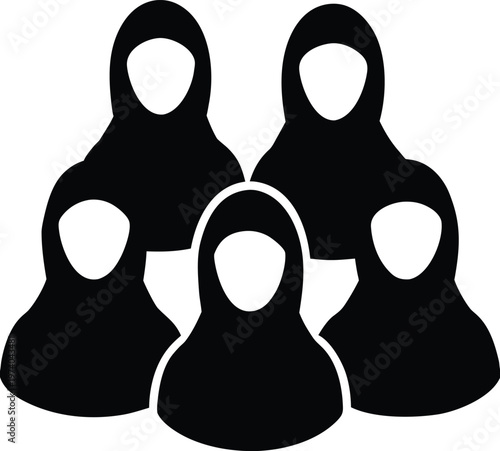 Four figures in traditional head coverings a striking black silhouette