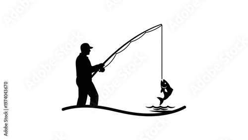 Man Fishing with Large Fishing Rod.