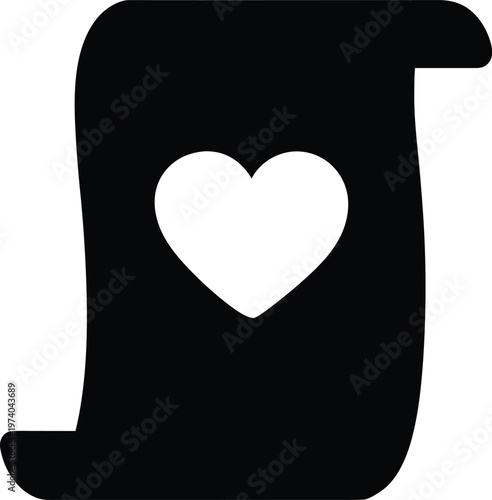 Scroll with a heart shape cutout a striking black silhouette