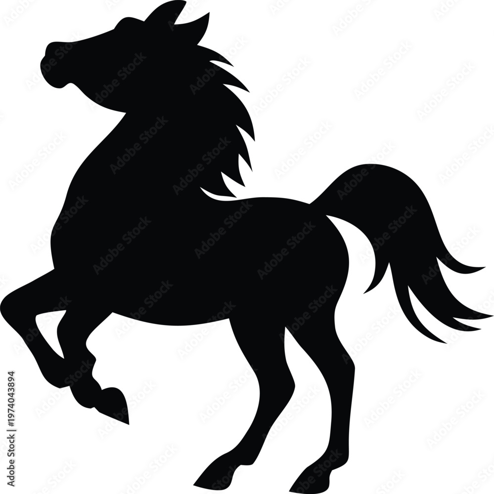 Fototapeta premium Black horse rearing up on hind legs a striking animal silhouette