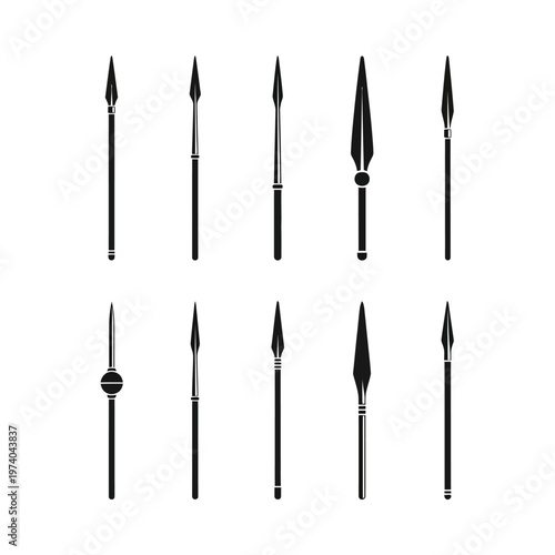 Collection of Spearheads and Spears Vector Icons