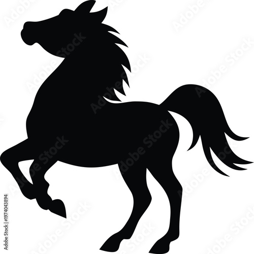 Black horse rearing up on hind legs a striking animal silhouette
