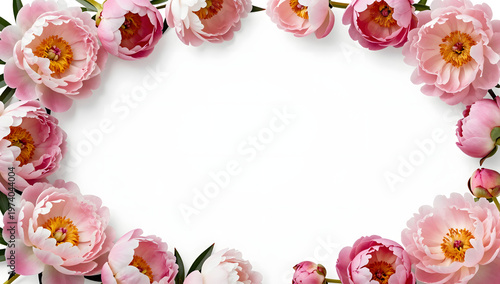 Floral Frame of Tender Peonies: A delicate frame of soft pink peony blooms encircles a space, creating a beautiful border