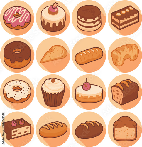 A collection of various sliced breads arranged in a grid pattern Vector