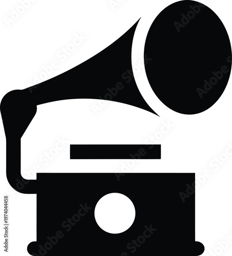 Vintage gramophone illustration in a stark black silhouette high quality professional