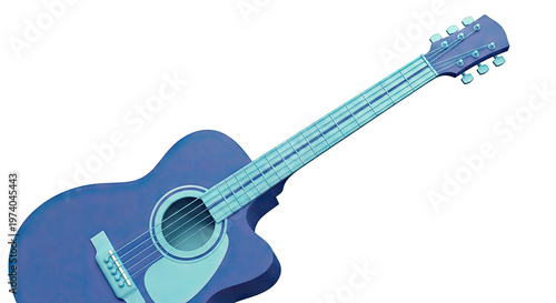 Blue Acoustic Guitar on White Background
