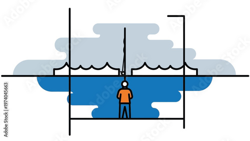 Person Standing Near Fishing Rod on Water.