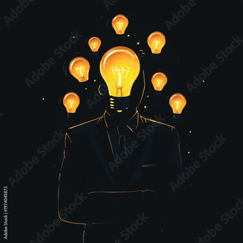 A creative concept depicting an idea generation with light bulbs symbolizing innovation and inspiration.
