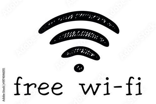 Hand drawn free wifi spot zone sign Public wi-fi area sign Wireless internet clipart in doodle style Single element for print, web, design, decor 3G, 4G, 5G, 6G, IoT