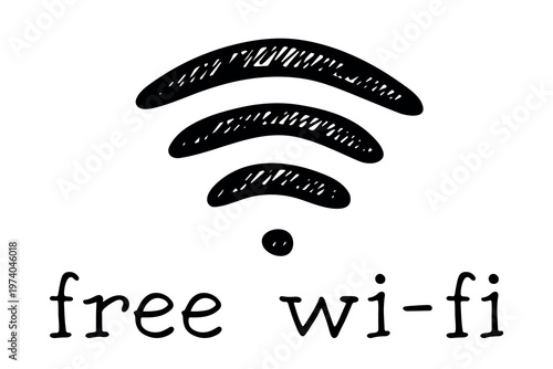 Hand drawn free wifi spot zone sign Public wi-fi area sign Wireless internet clipart in doodle style Single element for print, web, design, decor 3G, 4G, 5G, 6G, IoT