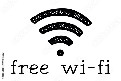 Hand drawn free wifi spot zone sign Public wi-fi area sign Wireless internet clipart in doodle style Single element for print, web, design, decor 3G, 4G, 5G, 6G, IoT